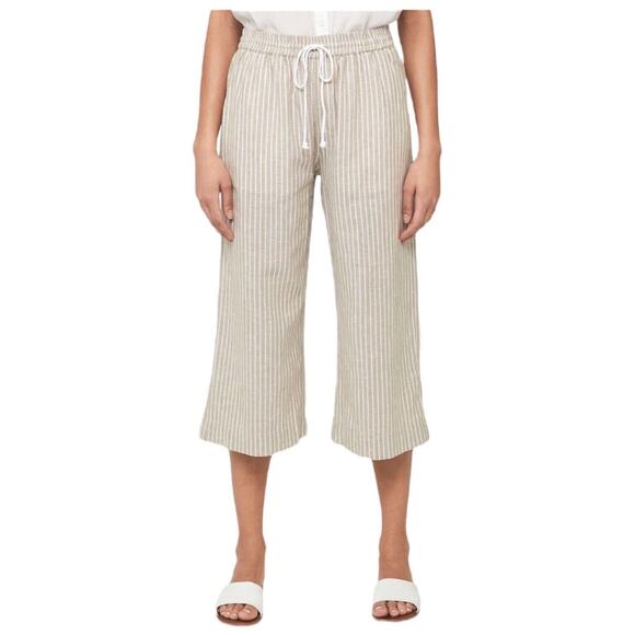Beach Lunch Lounge Pants Womens XL Linen Margot Pull On Striped Cropped Brown - Picture 10 of 12